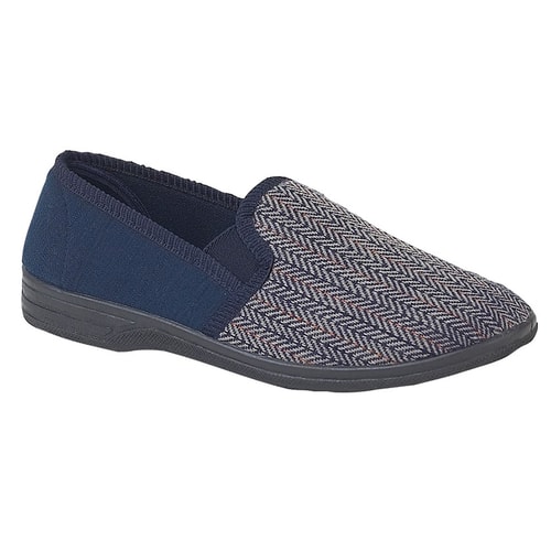Zedzzz Navy Charles Herringbone Gusset Slipper